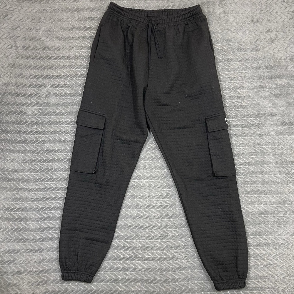 White Fox Cargo Joggers Women Small Black Quilted Stretch Tapered Drawstring
